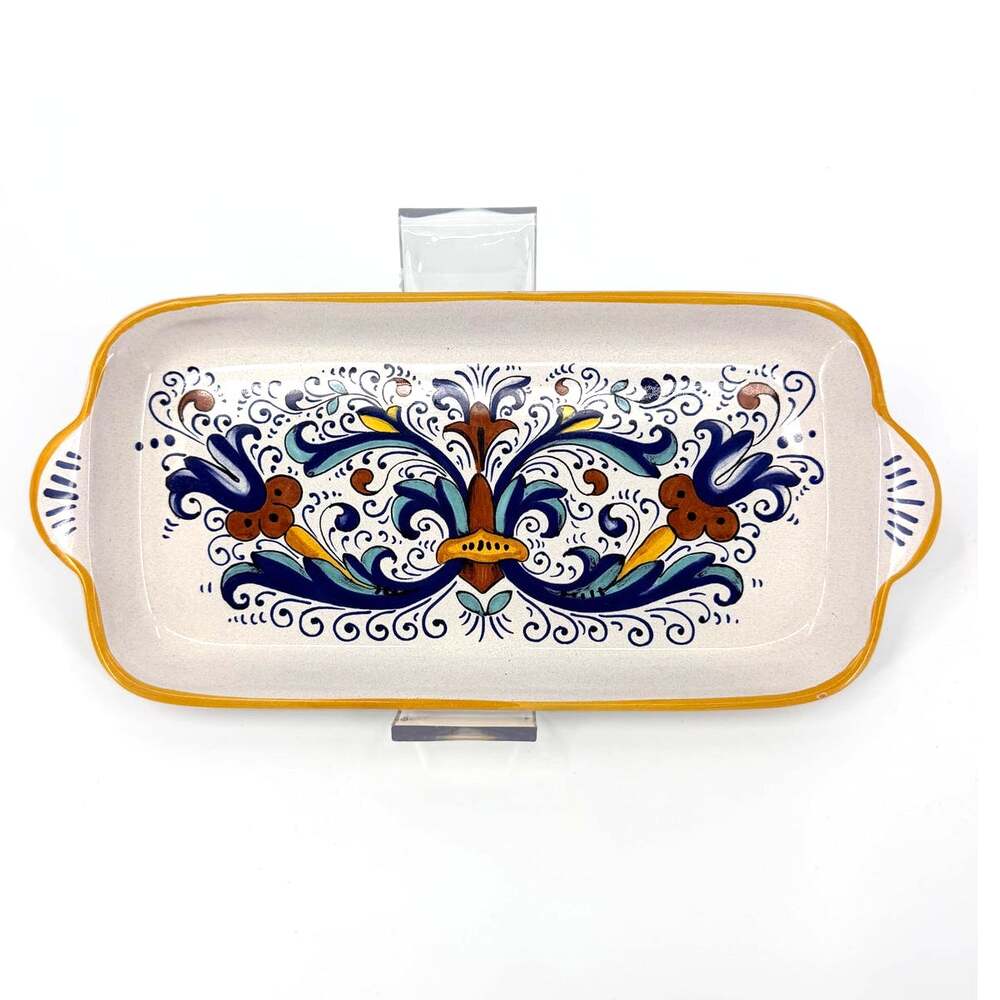 Nova Deruta Made in Italy Ceramic Floral Serving Tray Blue Yellow Rust